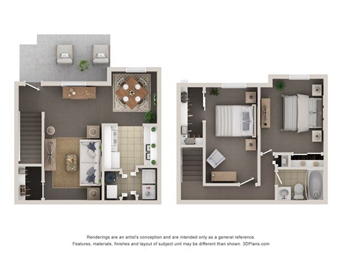 A floor plan of a house with two bedrooms, a living room, a kitchen, and a bathroom.